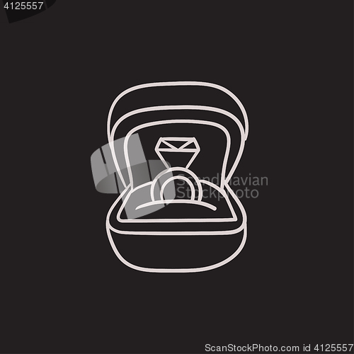 Image of Wedding ring in gift box sketch icon.