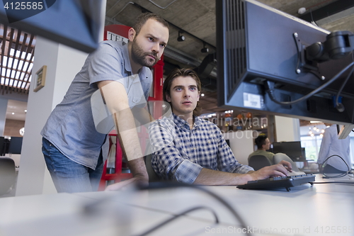 Image of startup business people group working as team to find solution