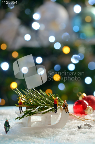 Image of Christmas tree and sleigh decoration