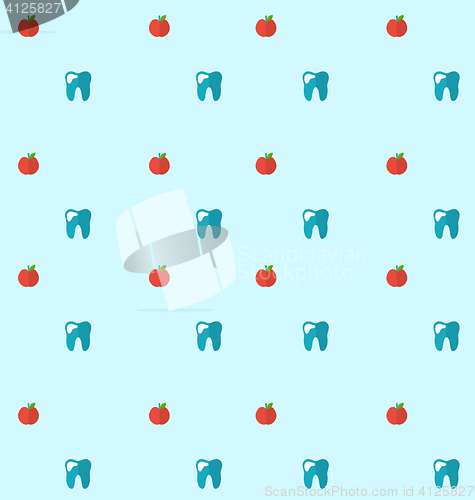 Image of Seamless Pattern with Tooth and Apples, Health Care Background