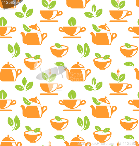 Image of Seamless Pattern with Teapots and Teacups