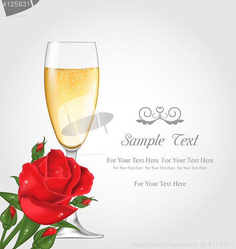 Image of Postcard with Glass of Champagne and Rose