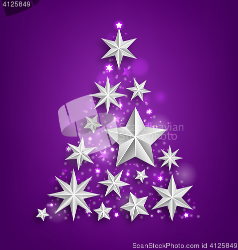 Image of Abstract Garland Made of Silver Stars for Happy New Year 2016