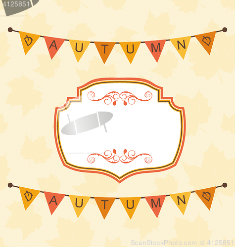 Image of Autumn Cute Frame with Bunting Pennants