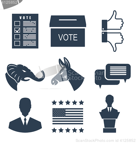 Image of Elections, Campaign and Voting Set Signs. Symbols Vote of USA