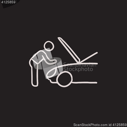 Image of Man fixing car sketch icon.