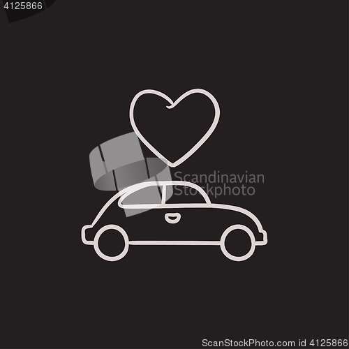 Image of Wedding car with heart sketch icon.