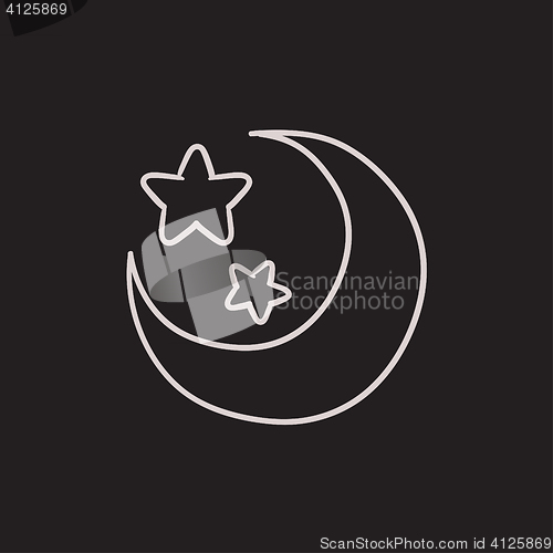 Image of Moon and stars sketch icon.