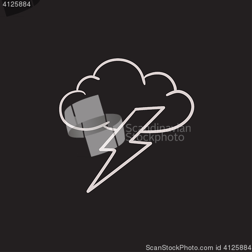 Image of Cloud and lightning bolt sketch icon.