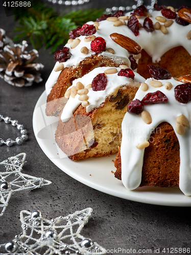 Image of christmas cake with fruits and nuts
