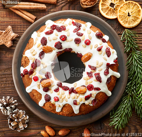 Image of christmas cake with fruit and nuts