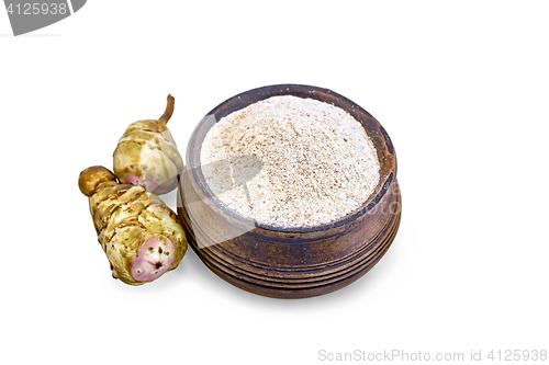 Image of Flour of Jerusalem artichoke in bowl with vegetables