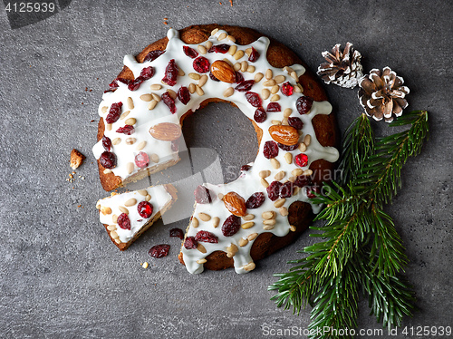 Image of Christmas cake on grey table