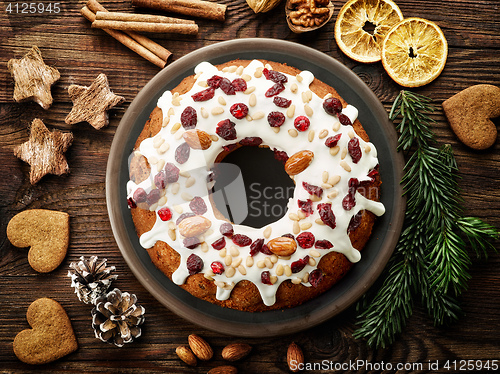 Image of Christmas cake with fruits and nuts