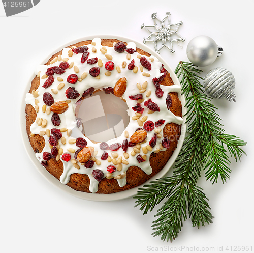 Image of Christmas cake with fruits and nuts