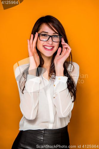 Image of The young woman\'s portrait with happy emotions