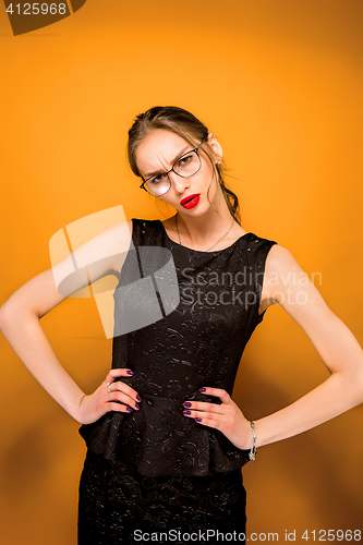 Image of The young woman\'s portrait with wary emotions