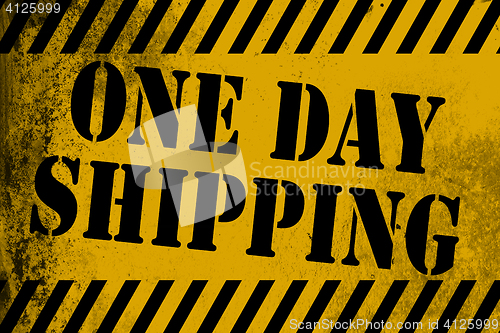 Image of One day shipping sign yellow with stripes