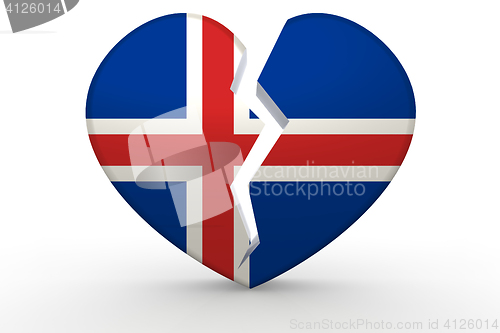 Image of Broken white heart shape with Iceland flag
