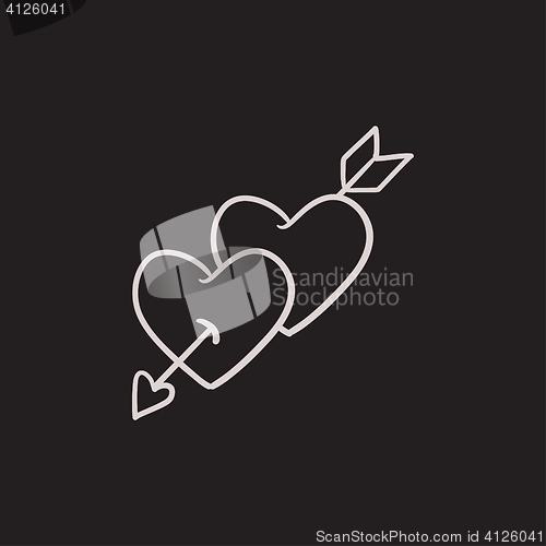 Image of Two hearts pierced with arrow sketch icon.