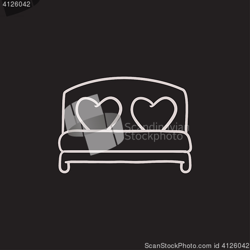 Image of Heart shaped pillows on bed sketch icon.