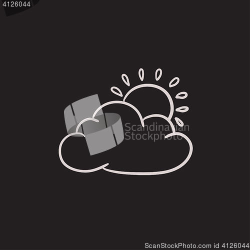 Image of Sun with cloud sketch icon.