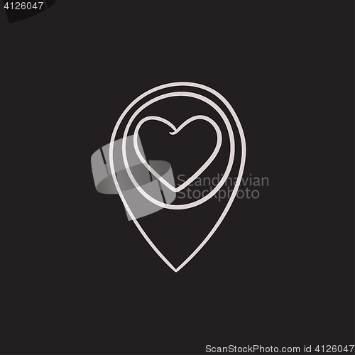 Image of Map pointer with heart sketch icon.