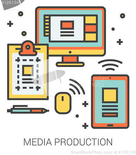 Image of Media production line icons.