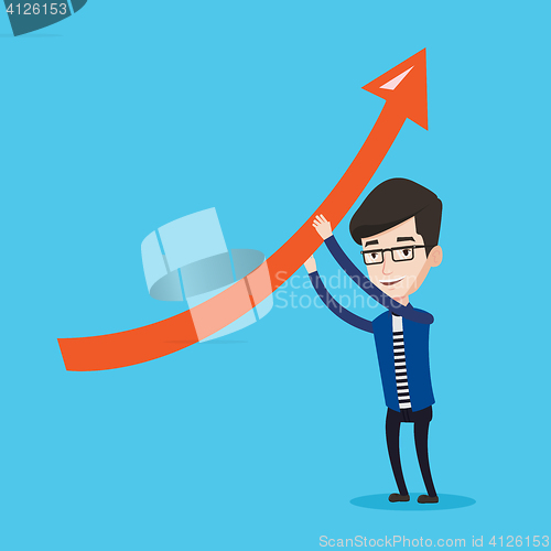 Image of Businessmen holding arrow going up.