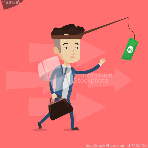 Image of Businessman trying to catch money on fishing rod.