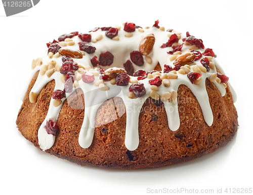 Image of Fruit cake on white background