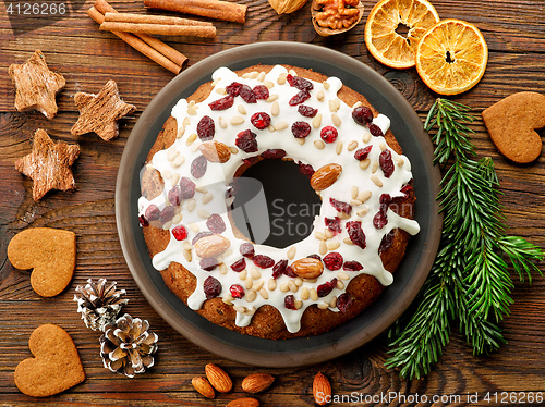 Image of Christmas cake with fruits and nuts