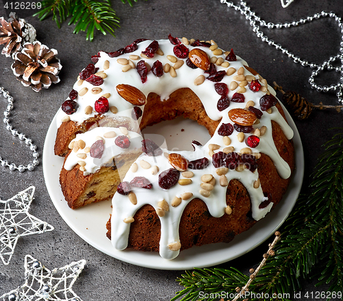 Image of Christmas cake on white plate