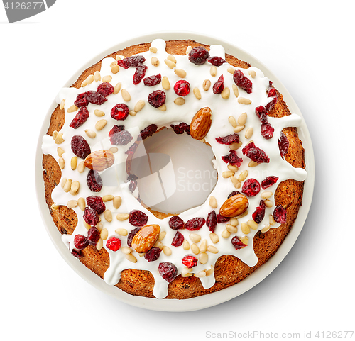 Image of Fruit cake on white background