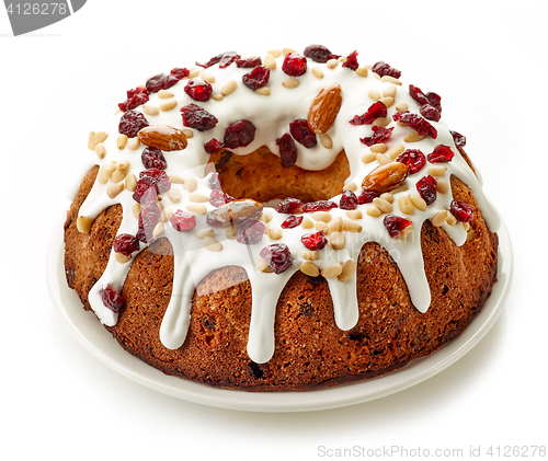 Image of Fruit cake on white background