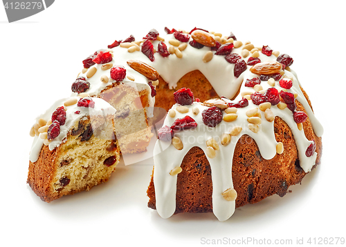 Image of Fruit cake on white background