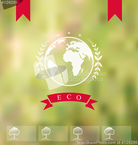 Image of Blurred background with eco badge, ecology label 