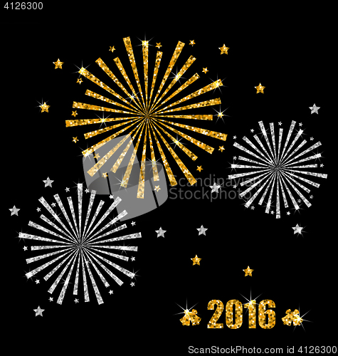 Image of Abstract Festive Firework with Golden and Silver Surface