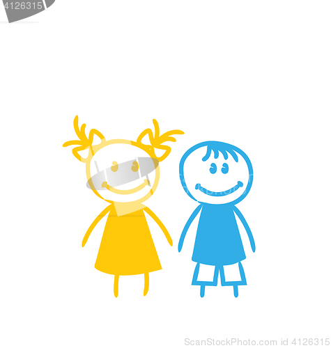 Image of Sketch Cute Funny Girl and Boy