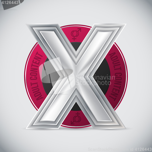 Image of Pink adult content badge with metallic triple X