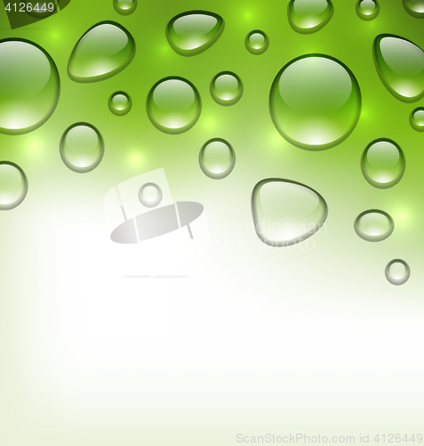 Image of Water abstract green background with drops, place for your text