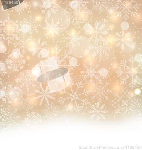 Image of Shimmering Xmas Light Background with Snowflakes, Winter Wallpap