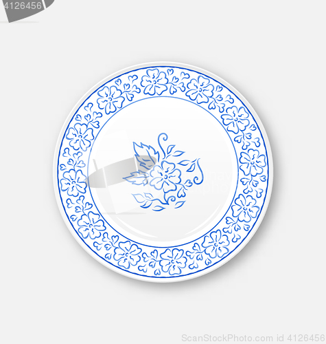 Image of White plate with hand drawn floral ornament bezel 