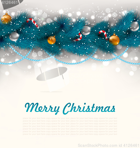 Image of Merry Christmas Background with Fir Branches