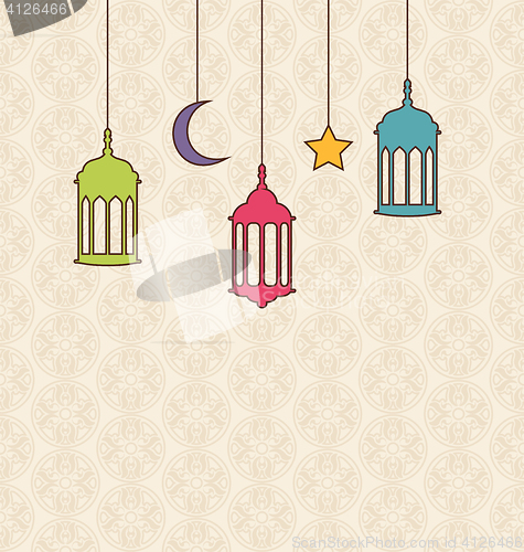 Image of Islamic Background with Arabic Hanging Lamps for Ramadan Kareem