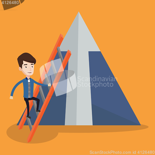 Image of Businessman climbing on mountain.