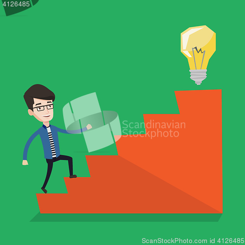 Image of Businessman walking upstairs to the idea bulb.