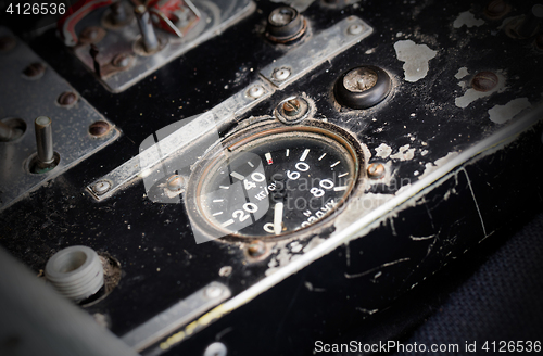 Image of Different meters and displays in an old plane