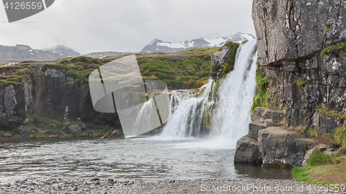 Image of Kirkjufellsfoss waterfall near the Kirkjufell mountain