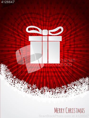 Image of Red christmas greeting with bursting christmas giftbox